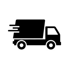 Simple Black Delivery Truck Icon with Horizontal Speed Lines