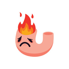 Cartoon Stomach On Fire Showing Pain.
