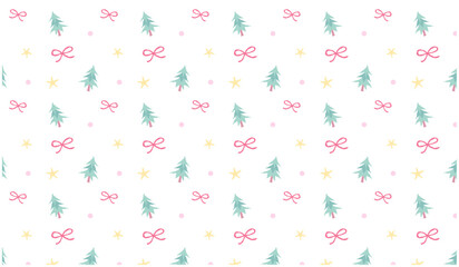 リボンと木と星のシームレスパターン　壁紙