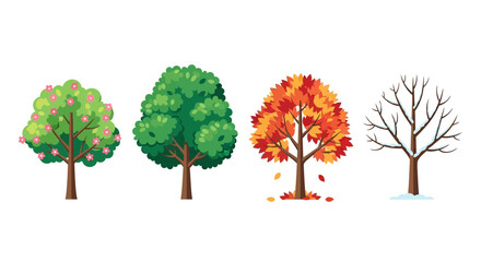 Illustration displaying the cycle of four seasons with trees showing seasonal changes throughout