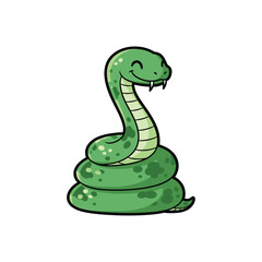 Naklejka premium Cute Smiling Green Coiled Cartoon Snake Illustration.