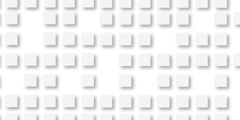 Random offset small white cubes, blocks or boxes background wallpaper banner with copy space. 3d architecture pattern design. Template for branding business. Squares Texture. 3D Rendering .
