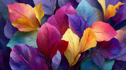 Colorful leaves texture unusual floral background : Generative AI