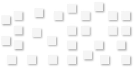 Random offset small white cubes, blocks or boxes background wallpaper banner with copy space. 3d architecture pattern design. Template for branding business. Squares Texture. 3D Rendering .
