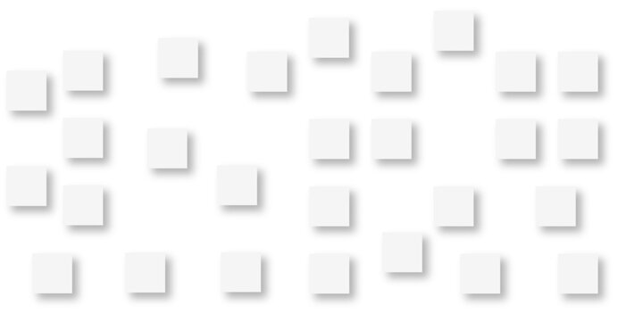 Random offset small white cubes, blocks or boxes background wallpaper banner with copy space. 3d architecture pattern design. Template for branding business. Squares Texture. 3D Rendering .
