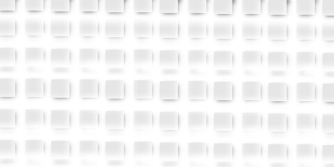 Random offset small white cubes, blocks or boxes background wallpaper banner with copy space. 3d architecture pattern design. Template for branding business. Squares Texture. 3D Rendering .

