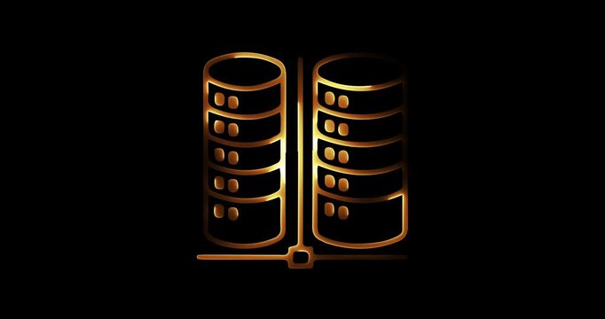Database server icon with red and orange gradient outline on black background storage