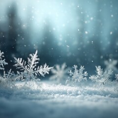 Snowflakes falling in a winter landscape with snow