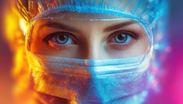 Panorama Medical Staff Equipped With Preventive Gear To Combat Coronavirus - Doctor Wears Protective Face Mask To Stay Safe.