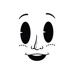 Minimal Black And White Cartoon Smiling Face Illustration.