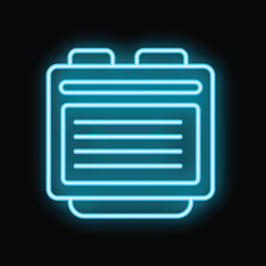 Blue neon sign displaying a calendar with blank dates on a black background