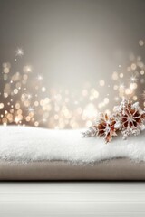 Christmas season greeting with snowflake ornaments on snowy surface