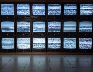 Wall of CRT TVs with Static Noise Screen