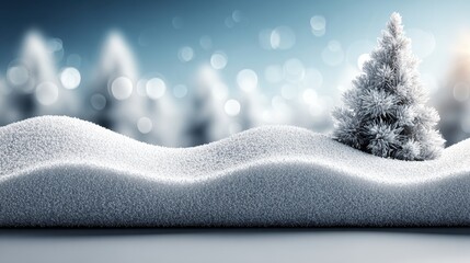 Winter scene with snow-covered fir tree and blurred background