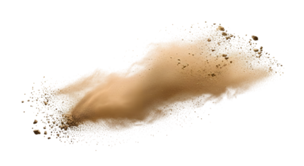 Swirling brown dry sand dust particles in abstract cloud on transparent checkerboard