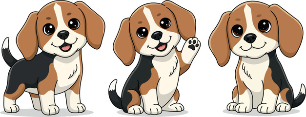 Obraz premium Cute Cartoon Beagle Dog | Kawaii Beagle Puppy | Adorable Dog Vector Illustration