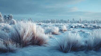 Frost-covered landscape on a cold winter morning