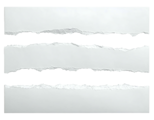 Three horizontal strips of white paper, torn, with a black background showing