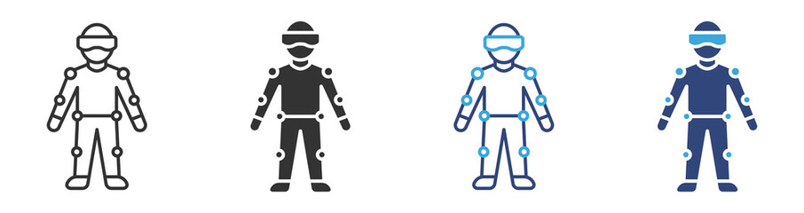  motion capture suit icon set, representing VR, AR and MR., vector illustration .  