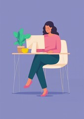 Businesswoman working at computer desk surrounded by plants