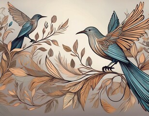 delicate line art of birds wallpaper