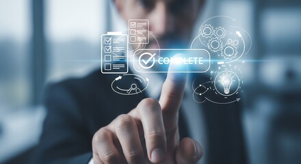 Man interacting with digital task completion interface