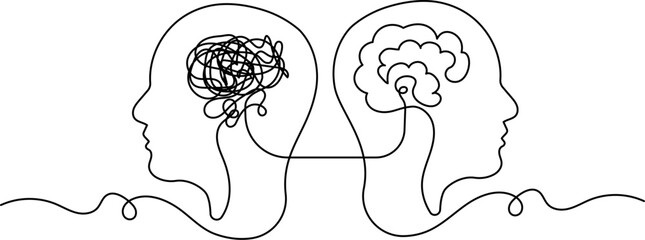 Line art concept of mental health connection. From chaos to clarity illustration.