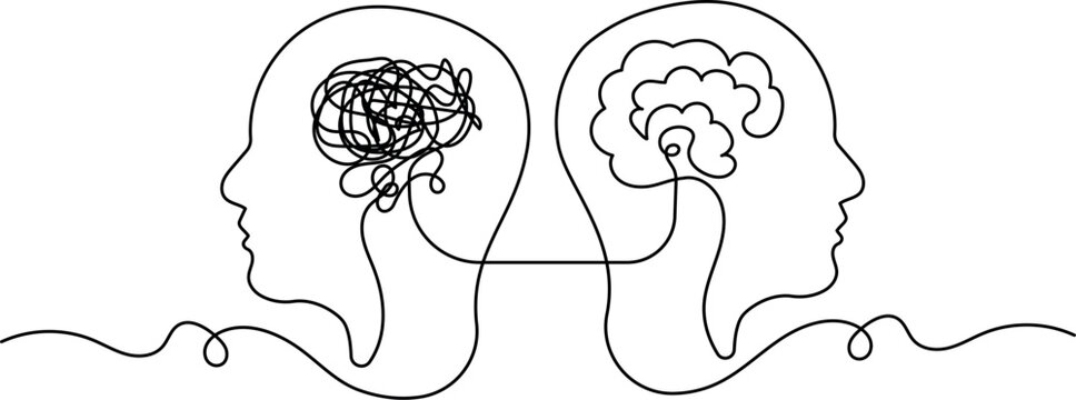Line art concept of mental health connection. From chaos to clarity illustration. - Powered by Adobe