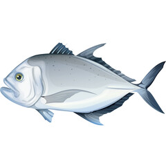 Illustration Of A Silver Trevally Fish With Blue Fins And Yellow Eye Detailed Fins And Body On A Transparent Background Realistic Style