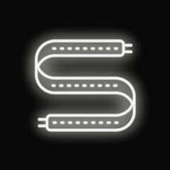 Neon icon of led strip light glowing on black background