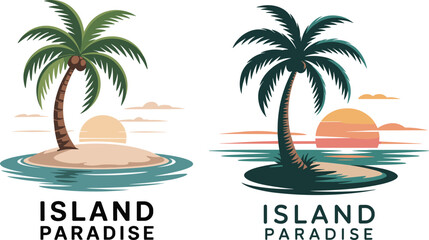 Fototapeta premium Set of Tropical Island Paradise Logo with Palm Tree and Sunset.