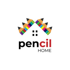 Creative and colorful pencil home logo design. Study at home education school logo template.