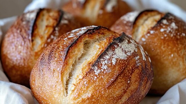 A basket filled with fresh bread sitting on a table
