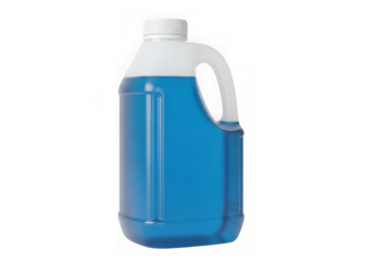 Plastic jug blue liquid white cap, isolated on transparent background