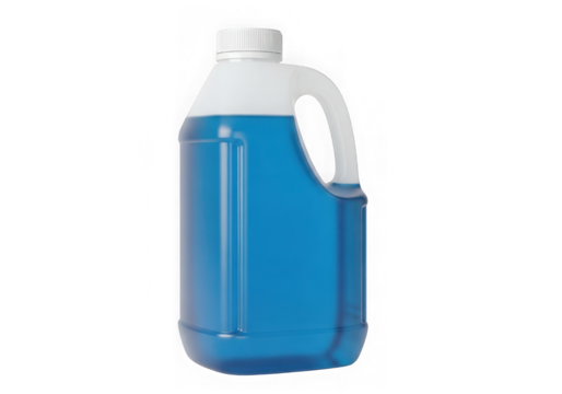 Plastic jug blue liquid white cap, isolated on transparent background