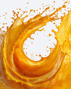 Vibrant Splash of Orange: Dynamic display of an orange liquid as it bursts forth in a graceful arc, capturing the essence of freshness and zest.