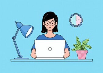 Businesswoman working at computer desk surrounded by plants
