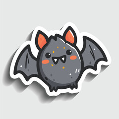 Cute Halloween Bat Sticker. Adorable Cartoon Flying Creature Vector Illustration