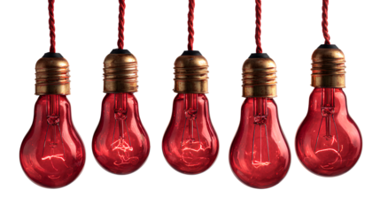  red light bulbs hanging on a Transparent background PNG