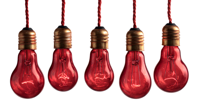  red light bulbs hanging on a Transparent background PNG