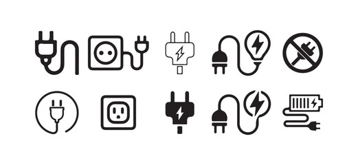 Electrical power icon set. Connection. socket with a plug. Plug icon and charging point icon. Electricity socket sign. vector illustration eps 10