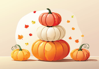 Stacked Pumpkins Flat Vector Illustration
