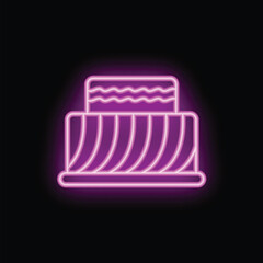 Neon sign of a cake glowing on a dark background, perfect for designs related to bakeries, pastry shops, or birthday celebrations