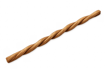 Twisted brown rope natural fiber on transparent background