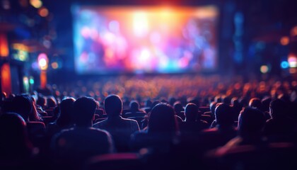 Audience Viewing Performances At The Movie Theater: Premiere, Opera, And Other Events. Showtime Theme And Abstract Audience For Shows. Black Pictograph Included.
