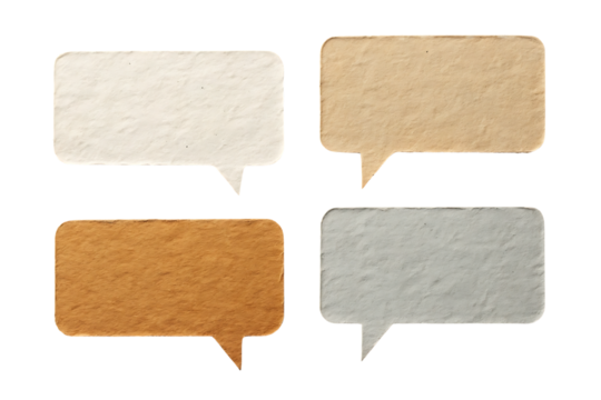 Four textured speech bubbles blank empty