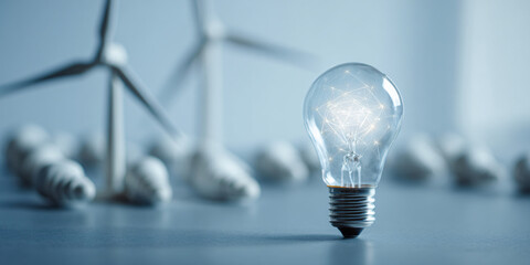 A vibrant wind farm stretches across a green hillside under a dynamic sky with scattered clouds symbolizing sustainable power generation and environmental responsibility for a brighter future