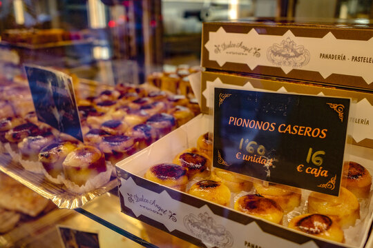 Granada, Spain - 21 Oct 2025: Piononos, a traditional sweet pastry in Granada, Andalusia