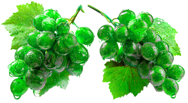 two bunches of red grapes, with leaves and water droplets, isolated on a Transparent background PNG - Powered by Adobe