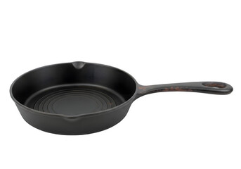 Antique Cast Iron Skillet with Hanging Loop Handle Isolated on White or Transparent Background